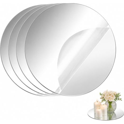 Lot de 4 Miroirs Ronds en Acrylique Autocollants, Plaques Miroir Adhésives pour Décoration Murale, Légers et Incassables avec Réflexion HD, pour Déco de Table et Agrandissement d'Espace (1/5)