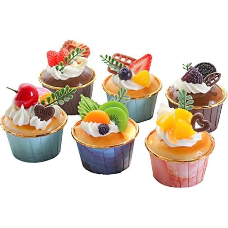 Lot de 6 gâteaux artificiels réalistes, faux cupcakes, desserts factices pour la décoration intérieure et les mariages. (1/5)