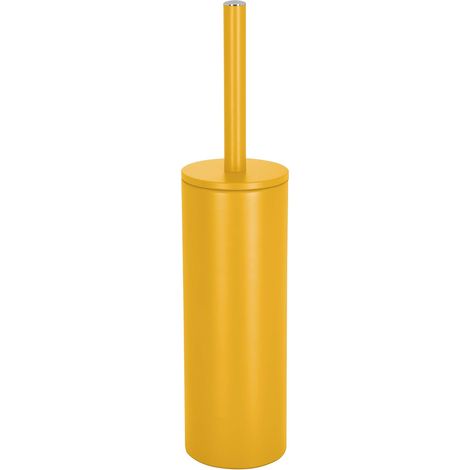 Brosse WC avec Support - 1 Ensemble - Acier et Plastique - Tête Interchangeable et Pot Fermé - Pour Salle de Bain Moderne - Jaune Soleil Mat 40x9,5x9,5 cm (1/2)