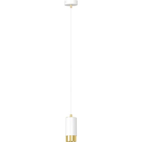 Sospensione Moderna 1 Luce Fumiko A Cilindro In Acciaio Bianco E Oro (1/5)