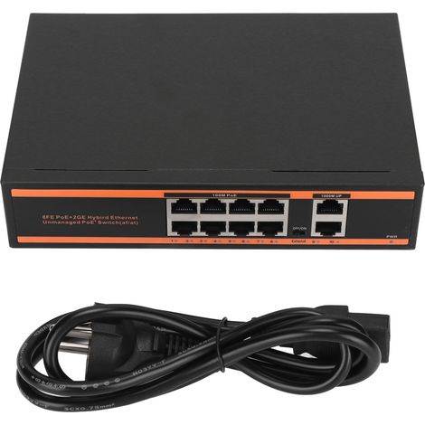 Commutateur PoE 10 ports 802.3af, sans ventilateur, silencieux, optimisation du trafic, économie d'énergie, boîtier métallique robuste pour maison, 100‑240V. (1/5)