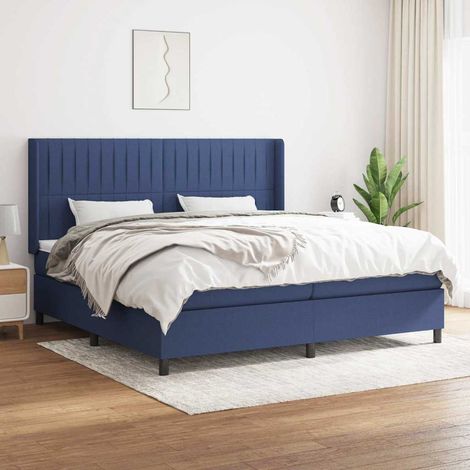 Sommier à lattes de lit avec matelas Bleu 200x200 cm Tissu (1/5)