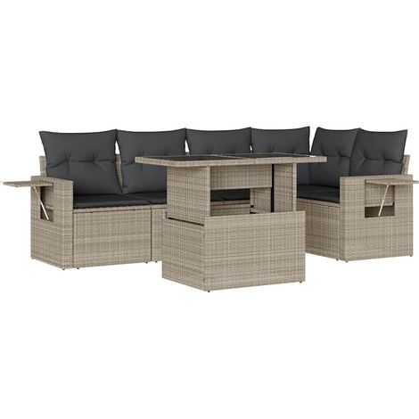 Set Divano da Giardino 6pz con Cuscini Grigio Chiaro Polyrattan vidaXL (1/5)
