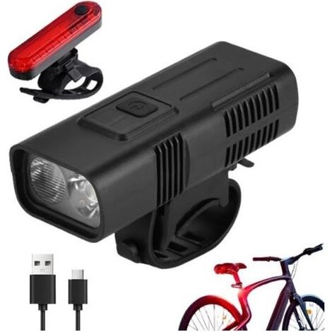 Lampe frontale de vélo – Lampe de poche de sécurité rechargeable par USB pour le cyclisme Quatre modes d'éclairage avec luminosité réglable, lampe torche LED compacte pour les trajets de nui (1/5)