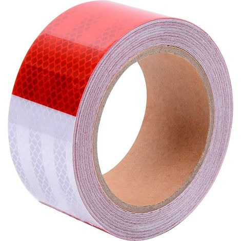Bande réfléchissante autocollante d'avertissement, blanc et rouge, 10 m × 5 cm – DELKEVIC (1/5)