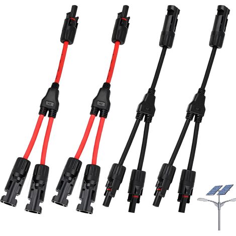4 Pièces Câble Y Panneau Solaire, Connecteur Y Solaire 1 vers 2, Adaptateur Photovoltaïque Parallèle 30A 1000V DC, Connecteur Câble Solaires 4mm² IP67 Étanche, Raccord Panneau Solaire pour Systèmes PV (1/5)