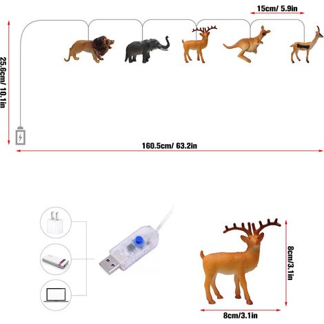 Lichterkette mit Tiermotiven, 10 LEDs, kleine Tierfiguren, Lichterkette für Kinderzimmer, Indoor-Lichterkette (1/5)