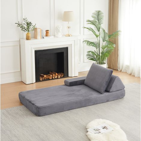 Sofá cama modular de pana, cojín largo de 2 m, respaldos triangulares y reposabrazos ajustables - gris (1/5)