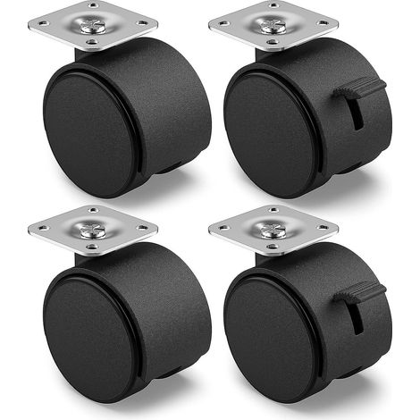 Lot de 4 roulettes pivotantes de 40 mm avec frein, capacité de 100 kg, pour meubles d'intérieur, à faible résistance au roulement. (1/5)
