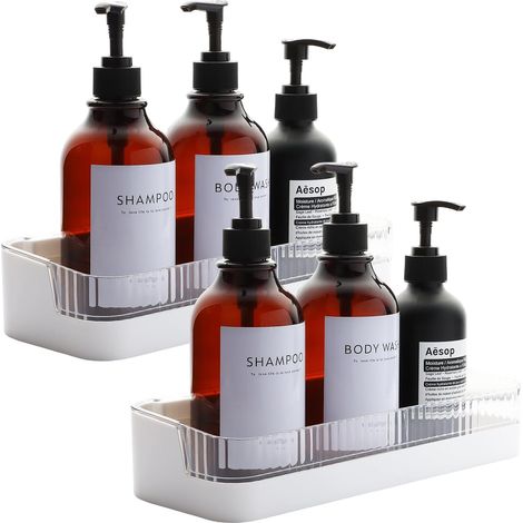 2 étagères blanches sans perçage avec porte-savon, serviteurs muraux pour salle de bain/cuisine/chambre (1/5)