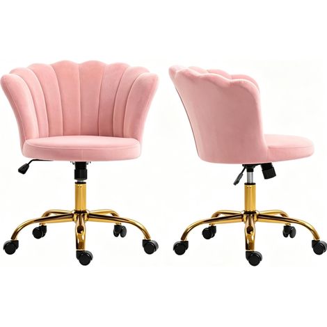 Fauteuil de coiffure en velours, dossier en forme de fleur, réglable en hauteur, rose (1/4)