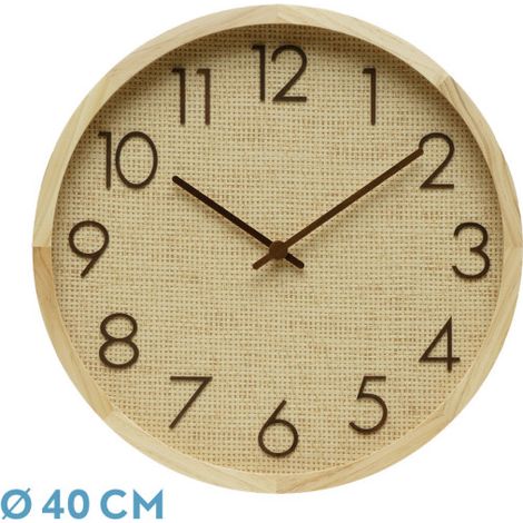 Orologio da parete GRENOBLE faggio rafia naturale 40x40x4,5 cm movimento continuo