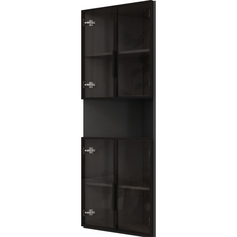 Vetrina angolare triangolare 62 x 32 x 160 cm nera in MDF con frontale in vetro e LED integrati (1/5)