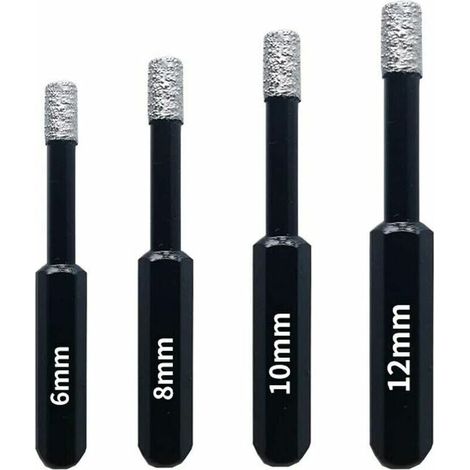Coffret de forets diamant pour carrelage et céramique – 4 pièces 6/8/10/12mm – Acier inoxydable avec revêtement diamant – Pour perceuses à cordon