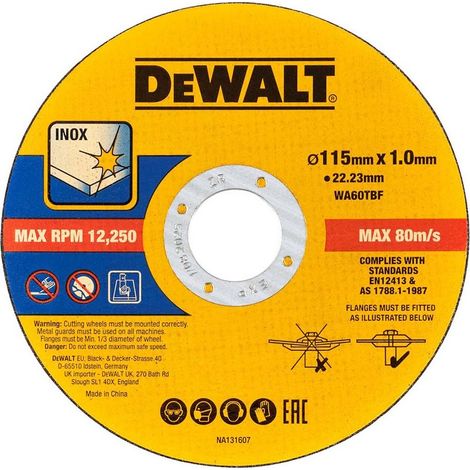 Dewalt 115mm 4.5"" 1mm Thin INOX Metal Cutting Disc 22mm Bore Flat Disc - Single