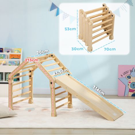KlettergerĂĽst 3-in-1, faltbar, Leiter & Rutsche/Kletterwand, Holz, fĂĽr Kinder 1,5-4 Jahre (1/5)