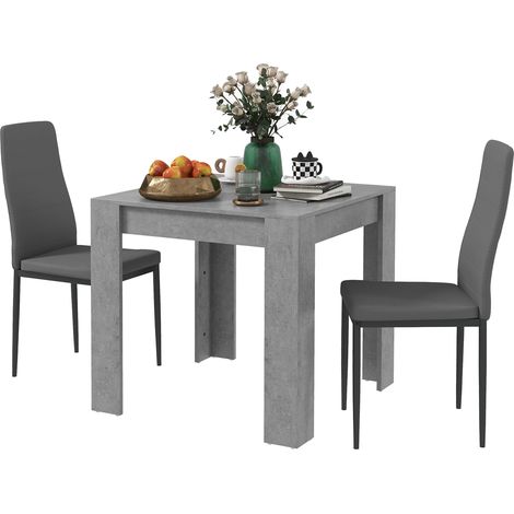 Set da Pranzo Tavolo e 2 Sedie Imbottite in Pelle PU Grigio (1/5)