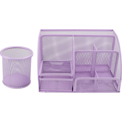 Irovami Porte-stylos 7 compartiments – Métal, tiroir, violet – Idéal pour bureau, école, classe (1/5)