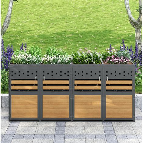 Armario para cubos de basura de 4 compartimentos con techo vegetal, 120-240 L, antracita DESVIAE (1/5)