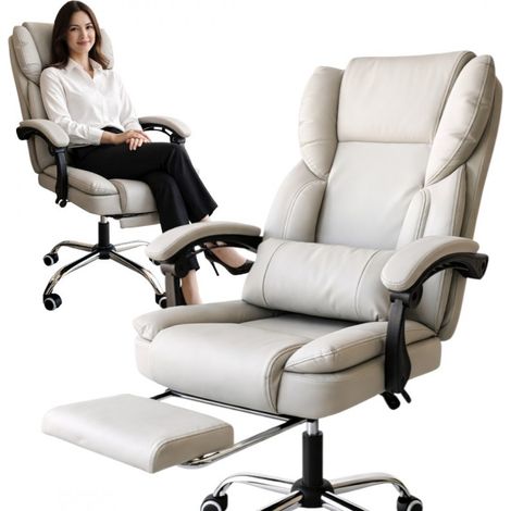Sedia da ufficio girevole SKYLINE con poggiapiedi - ecopelle color crema KO51K