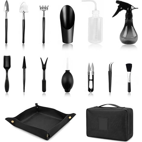 Garden Tool Kit, 15 Pieces Mini Gardening Tools Kit for Bonsai with Foldable Potting Mat and Storage Bag for Succulent Plants Hand Transplanting (1/2)