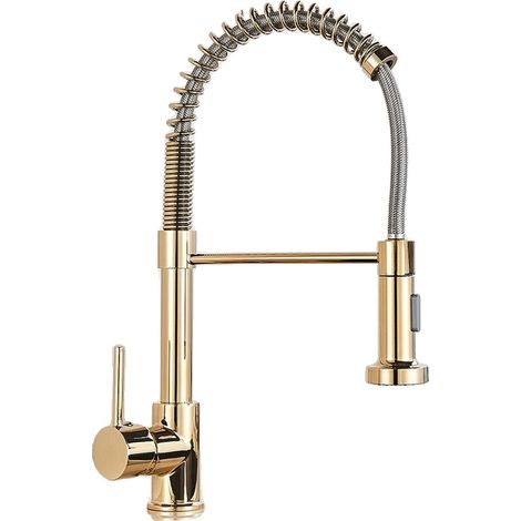 Grifo de cocina, cabezal rociador extraíble, boquilla de doble función, color dorado A (1/2)