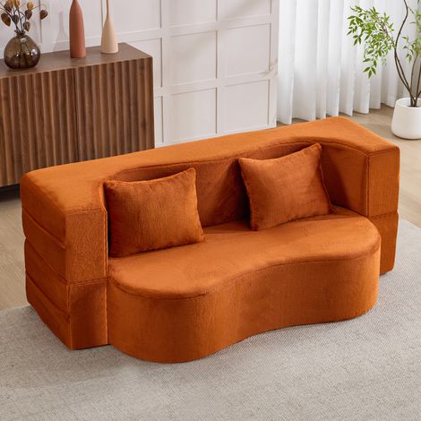 Canapé-Lit Convertible 2 Places Pliable en Mousse Haute Densité Sans Montage Orange 180 cm - PANGIVO (1/5)