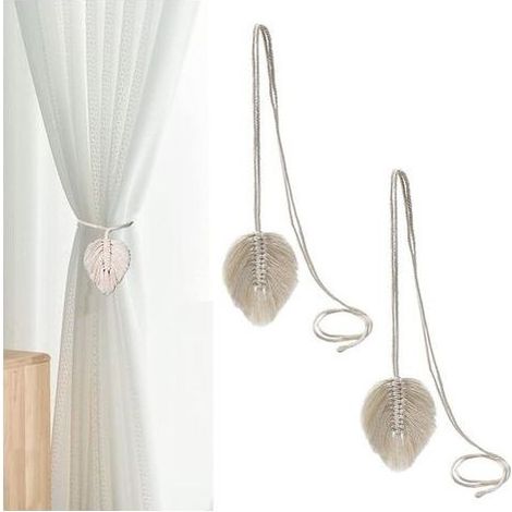 Lot de 2 Embrasses à Rideaux, avec Feuilles de Macramé,Boho De Coton Rideaux Accessoires Décoratifs,Embrasses de Rideau Tressées Porte-Rideau,pour Fenêtre de Maison, Blanc (1/4)