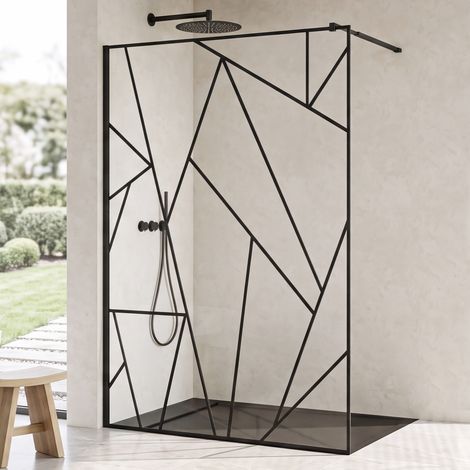 Mai & Mai Paroi de Douche Géométrique Noir Pare-douche avec Stabilisateur Rectangulaire Verre Nano 8mm Montage Réversible 140×200cm BR1GM (1/5)