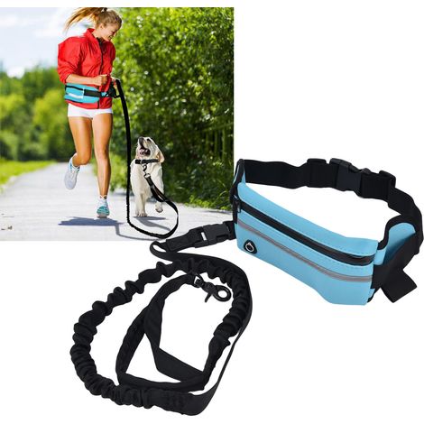 Ensemble ceinture de sport avec laisse pour chien, laisse de course élastique réfléchissante et anti-explosion, bleu ciel (1/5)