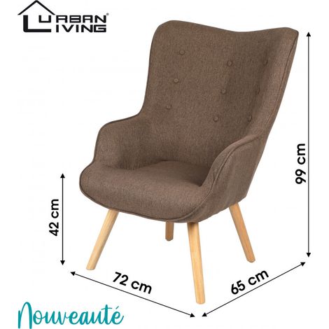 Fauteuil NOOR tissu - Taupe - Pieds en bois - L 72 x P 65 x H 99 - Livraison gratuite