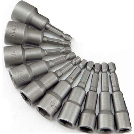 10 x Magnetic Screwdriver Socket - Bit Adapter, 6-19mm Hex Square Chuck (1/5)