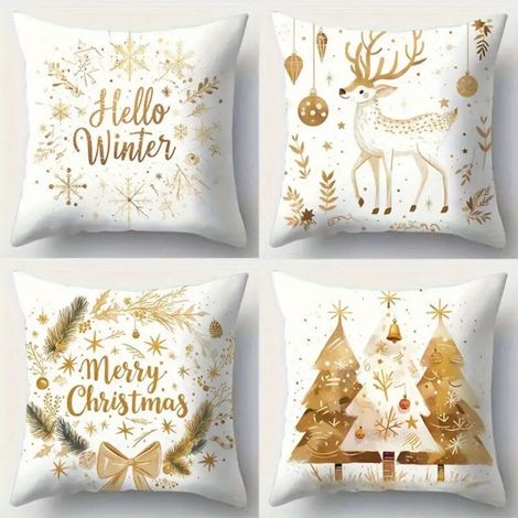 Lot de 4 Housses de Coussin de Noël, Polaire effet peau de pêche Housse Coussins 45 x 45cm, Taies d'oreiller de Noël Décoratives pour Lit Chambre Chaise Jardin (1/5)