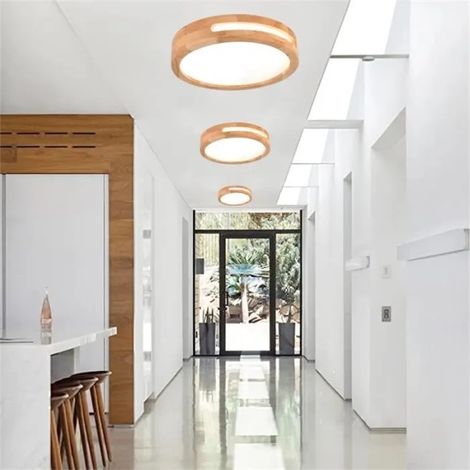 Lot de 3 Plafonnier Moderne LED,Lustre Plafonnier en Bois Rond Industrielle Plafonnier Blanc Froid pour Salon Chambre,4500K (1/4)