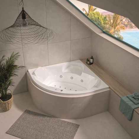 Kinedo – Baignoire balnéo angle 140 x 140 cm – Capacité 320 L – 6 buses de massage – Système de désinfection – Fabrication française (1/5)