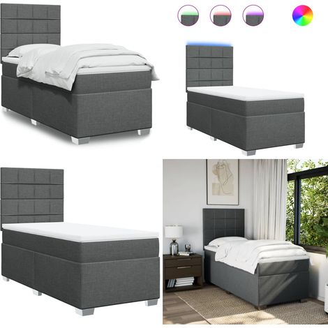Sommier à lattes de lit et matelas Gris foncé 90x190 cm Tissu - Lit Plateforme - Lit Double - Lit Design - Lit Moderne - Matelas À Ressorts Ensachés - Home & Living (1/5)