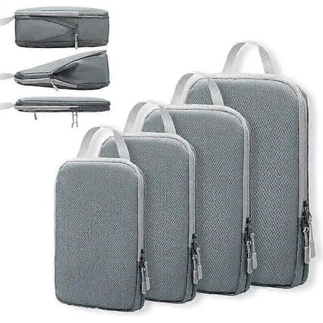Ensemble de 4 organisateurs de bagages à compression gris pour ranger vêtements, chaussures et accessoires en voyage.-AquaForge (1/5)