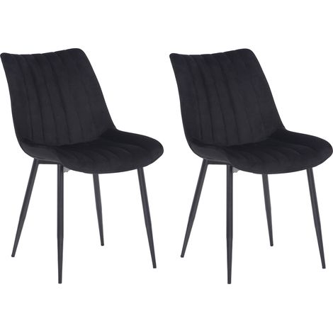 Lot de 2 chaises de salle à manger coutures décoratives verticales avec pieds en métal noir assise en velours noir 100001742