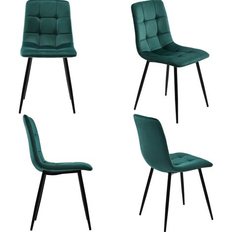 Set di 4 sedie da pranzo imbottite verde scuro in velluto con schienale e gambe in metallo MODENUIT (1/5)