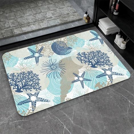 Tapis de bain en terre de diatomées, motif corail/coquillage, antidérapant, ultra-absorbant, séchage rapide, écologique, 4060 cm (1624 po)