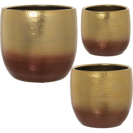 Lot de 3 Jardinières Céramique Dorée 2 Tons °20X19 Cm +°24X23 Cm +°30X29 Cm (1/2)