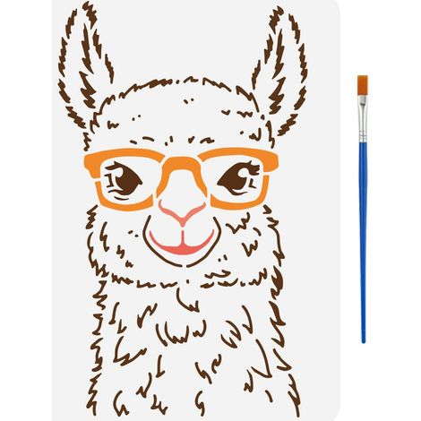 Pochoir de Peinture en Alpaga Avec 1 Pinceau en Plastique 21X29.7cm Pochoir de Peinture Animal en Alpaga Réutilisable Pochoir à Motif D'Alpaga Avec Lunettes pour Meubles Muraux en Bois (1/5)