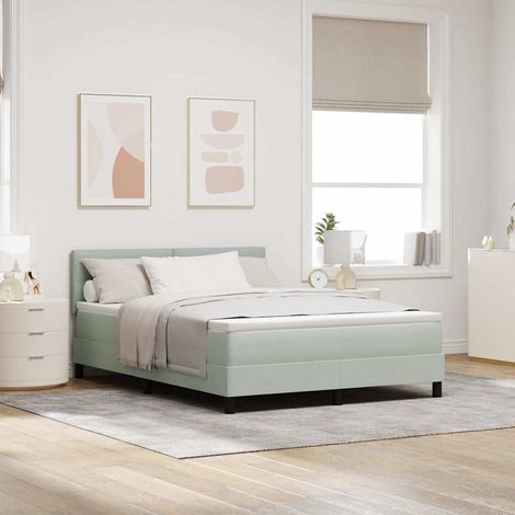 LED Boxspringbett mit Matratze Hellgrau 140 x 200 cm Samt