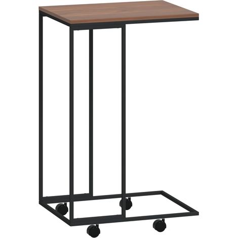 Table d'appoint en forme de C sur roulettes 40 x 30 x 63,5 cm bois d'ingénierie marron et fer noir DEC031297