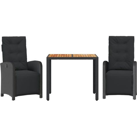 Maison Exclusive - 3-tlg. Bistro-Set mit Kissen Schwarz Poly Ratt