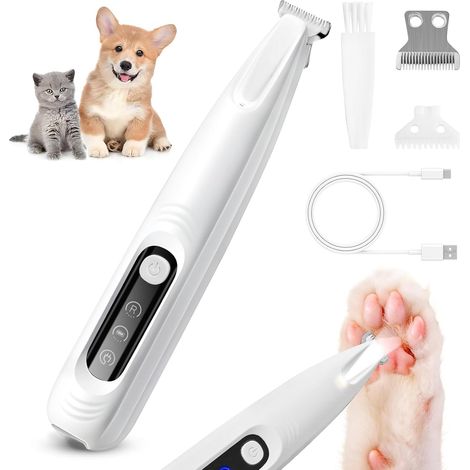 Tondeuse à pattes pour chiens, tondeuse silencieuse pour poils de chat et de chien avec lumière LED, tondeuse professionnelle pour poils d'animaux pour le corps, les pattes, les yeux, les oreilles et