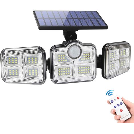 Lampes solaires d'extérieur étanches, Lampes solaires à détecteur de mouvement 270° grand angle, 3 têtes réglables 122 LED Projecteurs Lampe solaire intégrée (1/5)