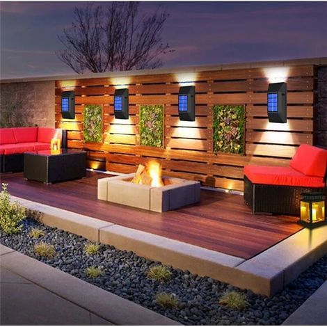 4x lampe de jardin solaire applique lampe solaire haut et bas brillant super lumineux applique lumire chaude (1/3)