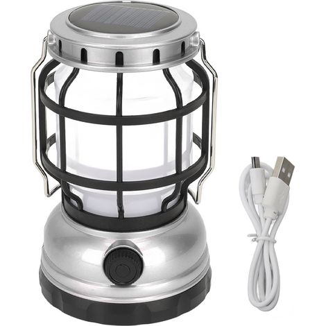 Lampe de camping ABS solaire et USB rechargeable, portable pour tente, randonnée, survie extérieure, argenté (1/5)
