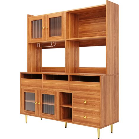 Aparador alto para restaurante 145 x 39 x 171 cm MDF con puerta de vidrio acanalado y botellero (1/5)
